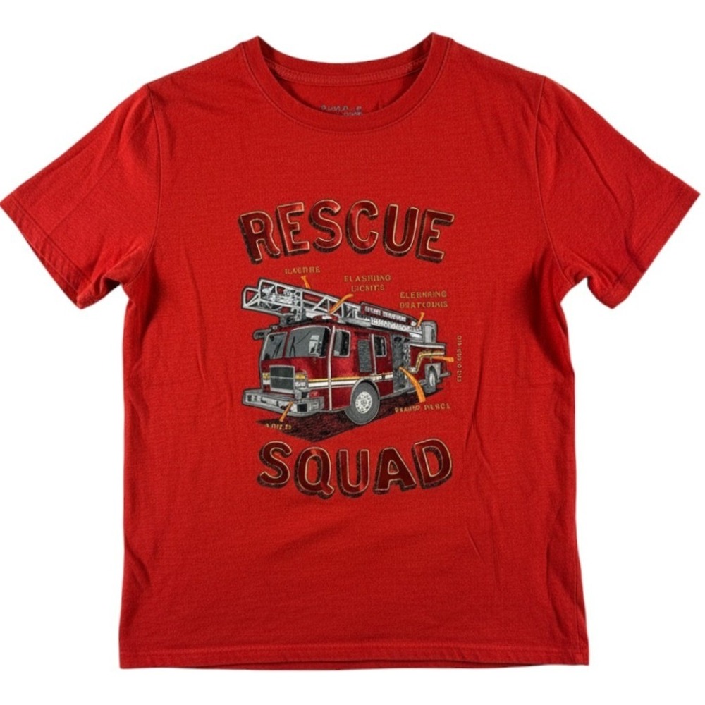 Cat & Jack Boys Red Rescue Squad Fire Truck Graphic T-Shirt Youth Large 12/14